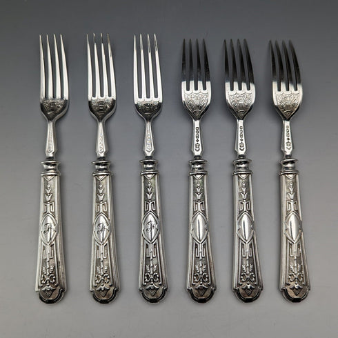 1861年 英国アンティーク シルバープレート製 カトラリー 6ペアセット Elkington 木箱入り