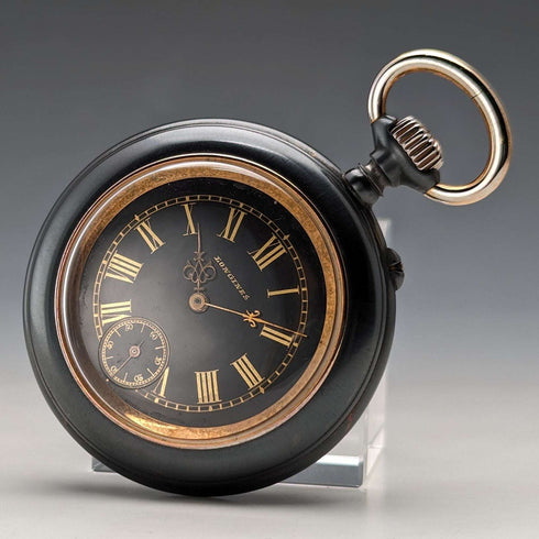 Circa 1890 Antique Longines pocket watch gunmetal case in good working order
