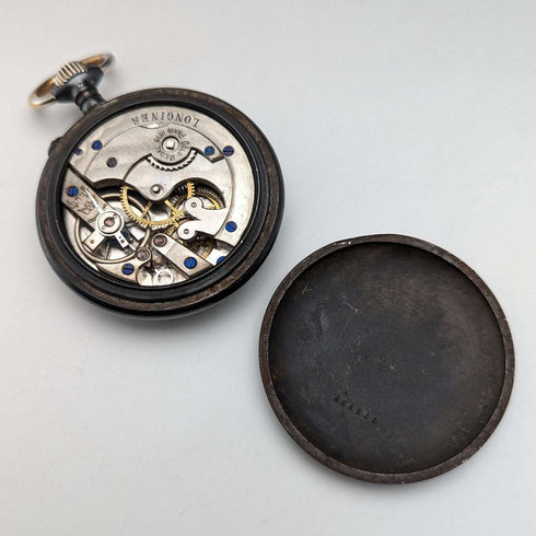 Circa 1890 Antique Longines pocket watch gunmetal case in good working order