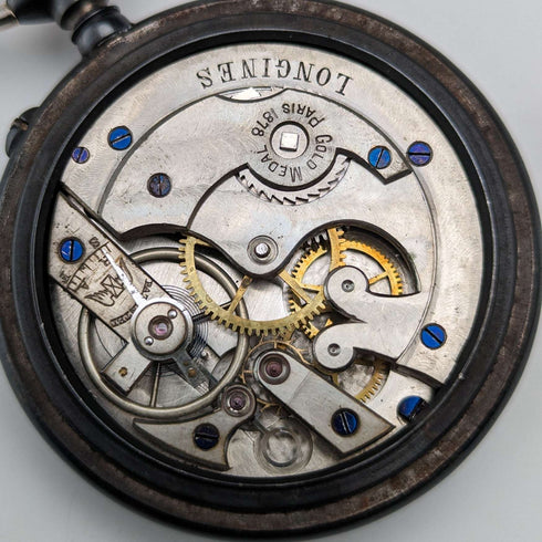 Circa 1890 Antique Longines pocket watch gunmetal case in good working order