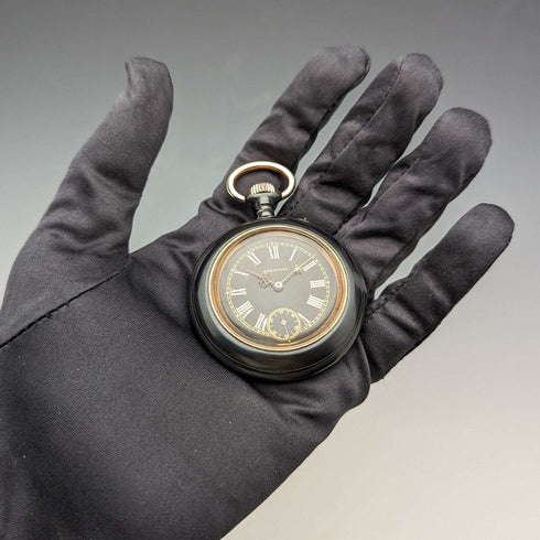 Circa 1890 Antique Longines pocket watch gunmetal case in good working order