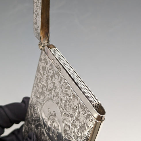 1898 British Antique Sterling Silver Card Case 62g William Neale