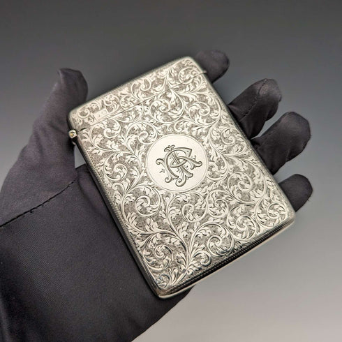 1898 British Antique Sterling Silver Card Case 62g William Neale