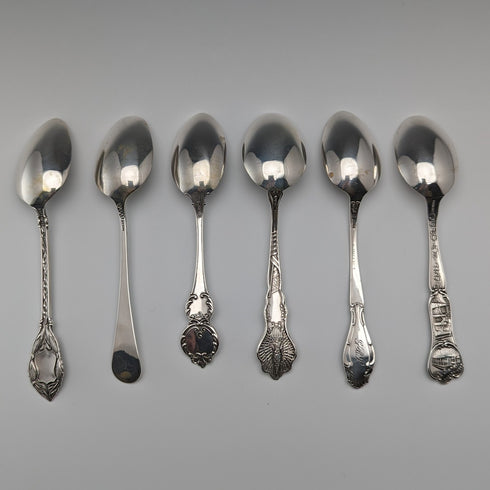 Circa 1900 US Antique Sterling Silver Souvenir Spoon x6 Teaspoon Size Total 100g
