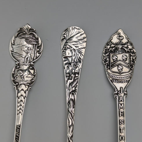 Circa 1900 US Antique Sterling Silver Souvenir Spoon x6 Teaspoon Size Total 100g