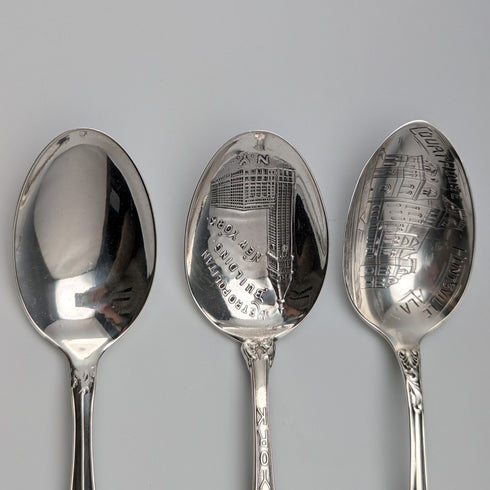 Circa 1900 US Antique Sterling Silver Souvenir Spoon x6 Teaspoon Size Total 100g