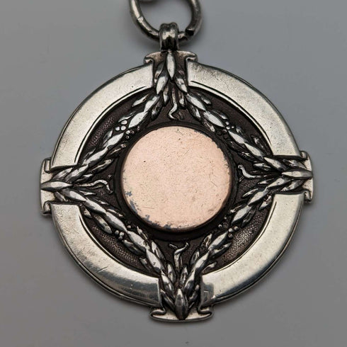 Circa 1923 British Antique Sterling Silver Albert Chain 56g Medal Fob
