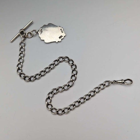 Circa 1884 British Antique Sterling Silver Albert Chain 37g Emblem Fob