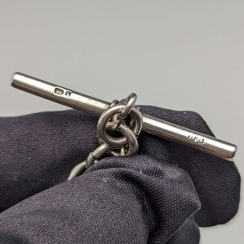 Circa 1884 British Antique Sterling Silver Albert Chain 37g Emblem Fob