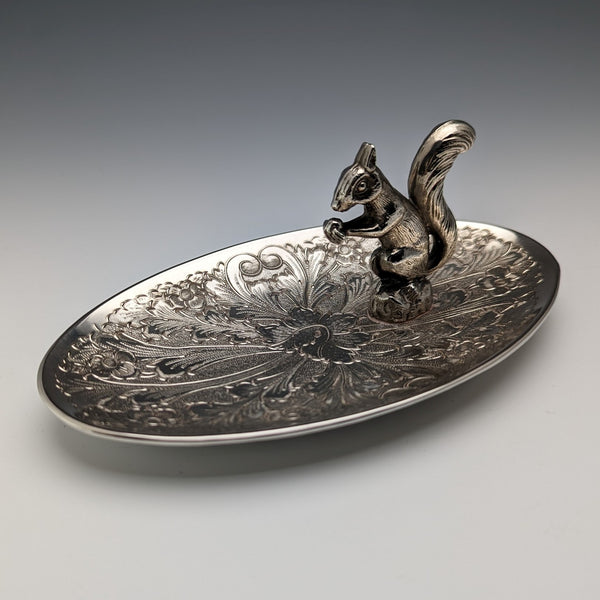 British Vintage Silver Plated Squirrel Decoration Oval Dish Seba