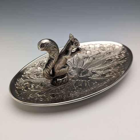 British Vintage Silver Plated Squirrel Decoration Oval Dish Seba