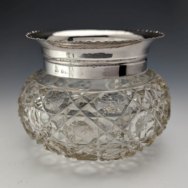 1929 British Vintage Cut Glass Bowl Sterling Silver Decor Arthur Willmore Pennington