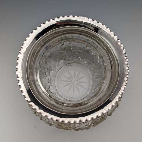 1929年 英国ヴィンテージ カットガラス ボウル 純銀装飾 Arthur Willmore Pennington