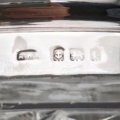 1929年 英国ヴィンテージ カットガラス ボウル 純銀装飾 Arthur Willmore Pennington