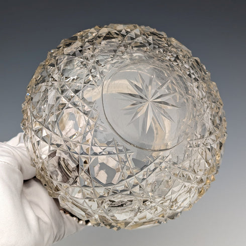 1929年 英国ヴィンテージ カットガラス ボウル 純銀装飾 Arthur Willmore Pennington