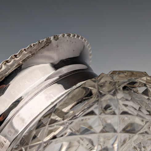 1929年 英国ヴィンテージ カットガラス ボウル 純銀装飾 Arthur Willmore Pennington