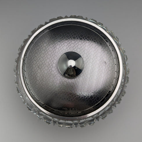 1929 年英國復古切割玻璃粉罐,帶鏡面純銀蓋 Harrison & Hipwood