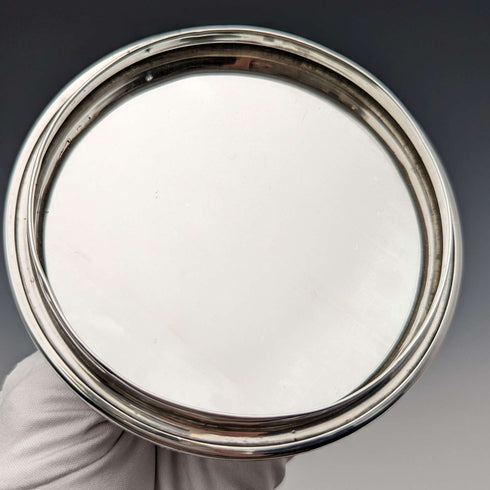 1929 British Vintage Cut Glass Powder Jar with Mirror Sterling Silver Lid Harrison & Hipwood