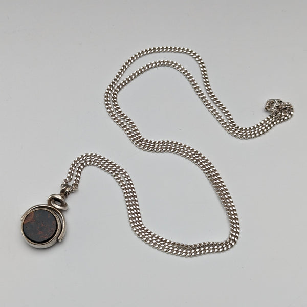 1897 British Antique Sterling Silver & Natural Stone Rotating Fob Sterling Silver Necklace