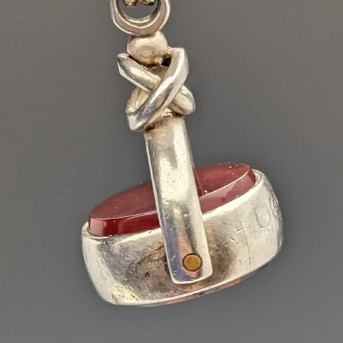 1897 British Antique Sterling Silver & Natural Stone Rotating Fob Sterling Silver Necklace
