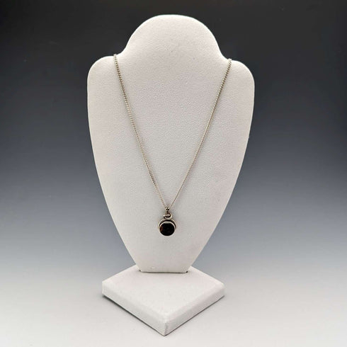 1897 British Antique Sterling Silver & Natural Stone Rotating Fob Sterling Silver Necklace
