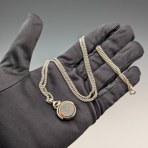 1897 British Antique Sterling Silver & Natural Stone Rotating Fob Sterling Silver Necklace