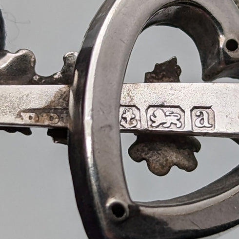 1900年 英国アンティーク 純銀製 オープンハート&植物 ブローチ Barker Brothers