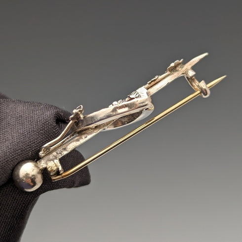 1900年 英国アンティーク 純銀製 オープンハート&植物 ブローチ Barker Brothers