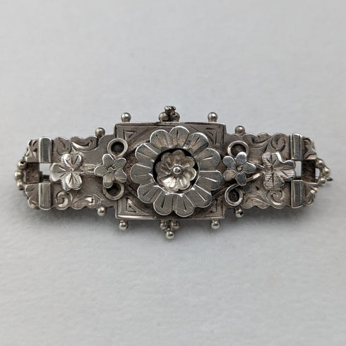 1895年 英国アンティーク 純銀製 フラワーデザイン ブローチ Adie & Lovekin