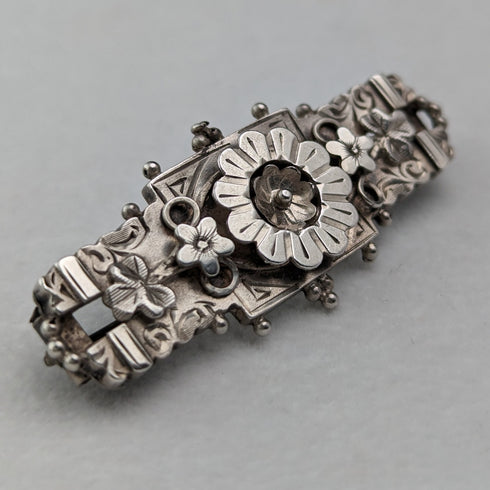 1895年 英国アンティーク 純銀製 フラワーデザイン ブローチ Adie & Lovekin