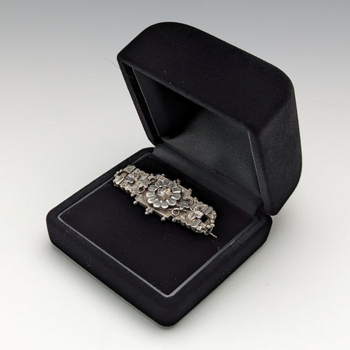 1895年 英国アンティーク 純銀製 フラワーデザイン ブローチ Adie & Lovekin