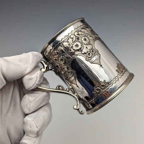 Circa 1870 British Antique Silver Plated Mug Cooper Brothers