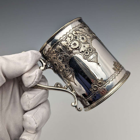 Circa 1870 British Antique Silver Plated Mug Cooper Brothers