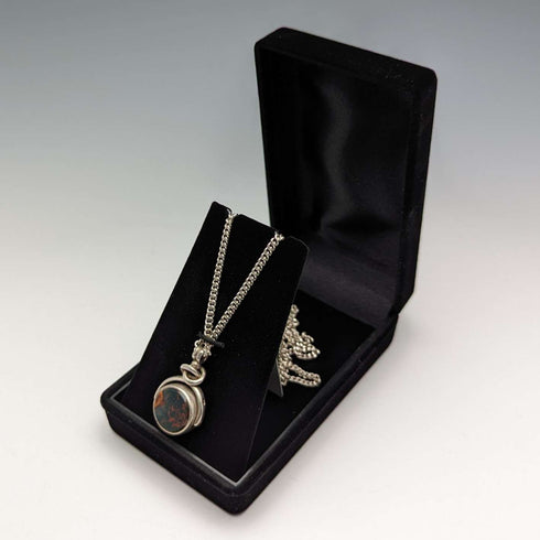 1897 British Antique Sterling Silver & Natural Stone Rotating Fob Sterling Silver Necklace