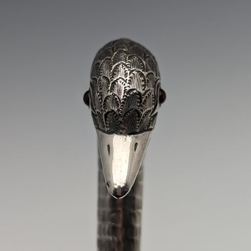 英國古董女士手杖銀色天鵝頭手柄 77 厘米