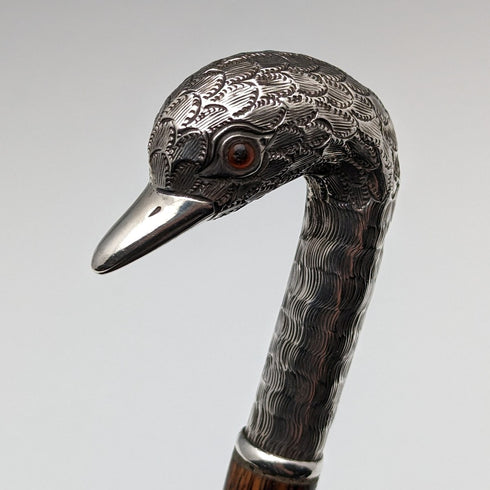 英國古董女士手杖銀色天鵝頭手柄 77 厘米