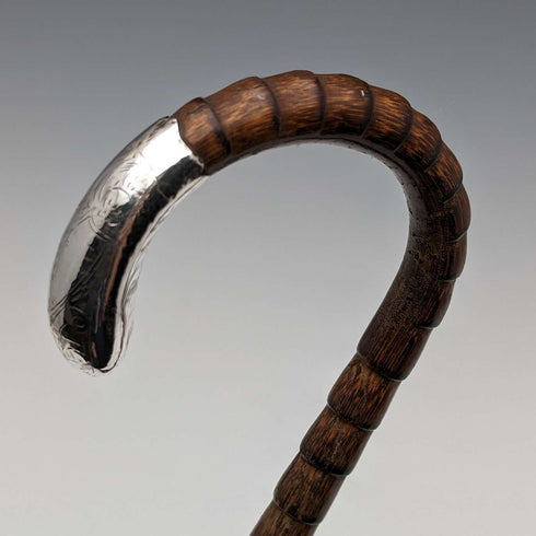 1909 年英國古董女士手杖純銀裝飾弧形手柄 87 厘米