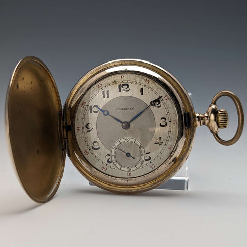Circa 1923 Antique Longines pocket watch Gold plated hunter case Cal18.50 Good working condition