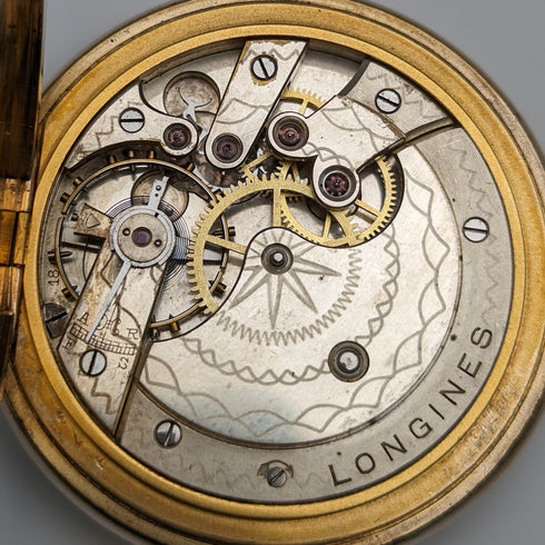 約 1923 年古董浪琴錶懷錶鍍金獵人錶殼 Cal18.50 工作狀況良好