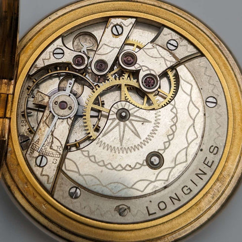 Circa 1923 Antique Longines pocket watch Gold plated hunter case Cal18.50 Good working condition