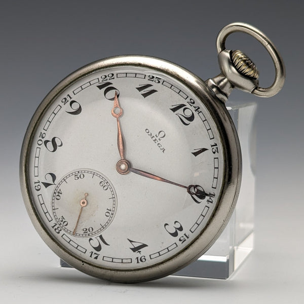 1930年頃 ヴィンテージ オメガ 懐中時計 合金ケース オープンフェース 動作良好