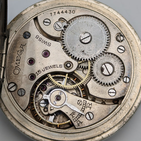 1930年頃 ヴィンテージ オメガ 懐中時計 合金ケース オープンフェース 動作良好