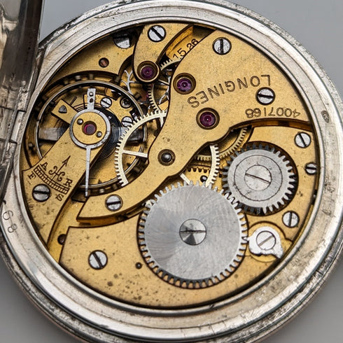 約 1923 年古董浪琴懷錶,帶花鳥裝飾,銀側 Niero Hunter 錶殼,工作狀況良好