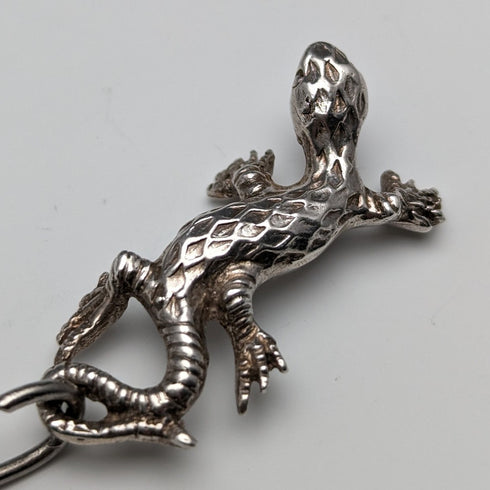 Circa 1920 British Antique Sterling Silver Double Albert Chain 59g Sterling Silver Lizard Fob
