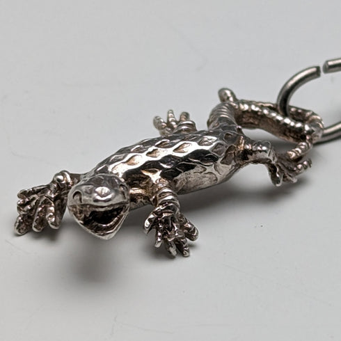Circa 1920 British Antique Sterling Silver Double Albert Chain 59g Sterling Silver Lizard Fob