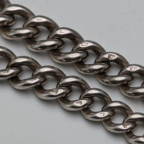 Circa 1920 British Antique Sterling Silver Double Albert Chain 59g Sterling Silver Lizard Fob