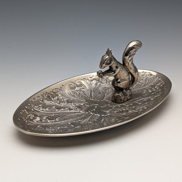 British Vintage Silver Plated Squirrel Decoration Oval Dish Seba