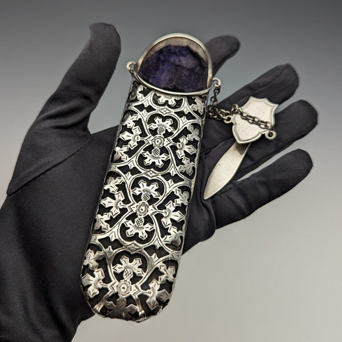 1901年 英国アンティーク 純銀製 シャトレーン メガネケース Hilliard and Thomason