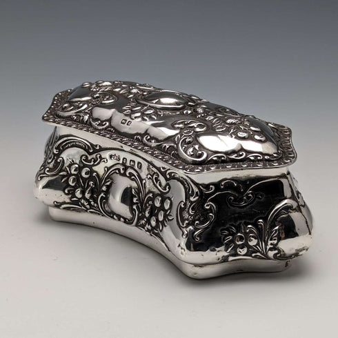 1905 British Antique Sterling Silver Jewelry Box 202g Jones & Crompton