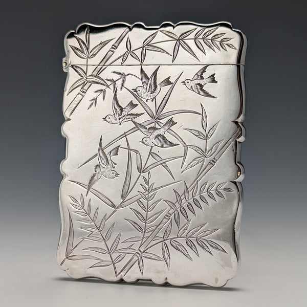 1881年 英国アンティーク 純銀製 カードケース ジャポニズム装飾 63g Deakin and Nephew